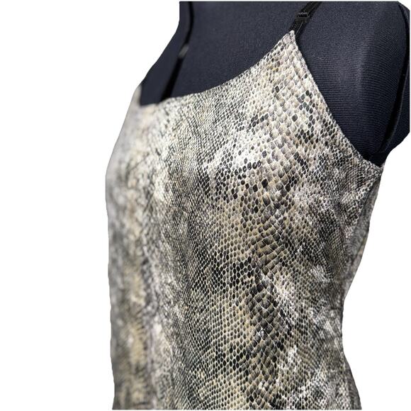 Vintage 90s Esprit De Corp Large Snakeskin Velvet Stretch Slip Dress Strappy Y2K - Picture 2 of 4